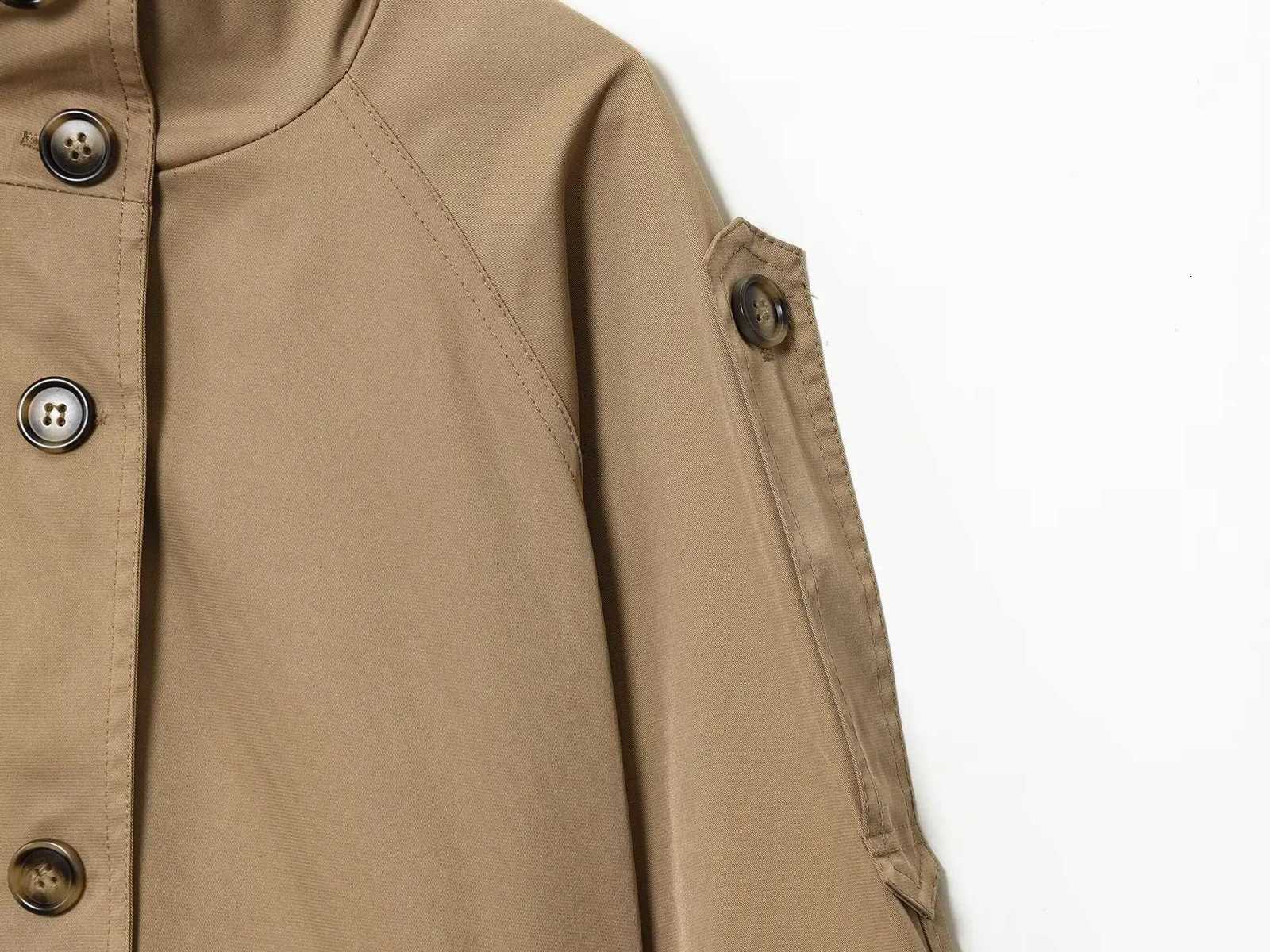 2025 Fashionable Windbreaker Womens Double Breasted European and American Stand Collar Autumn Long Sleeve Waist JacketT251216