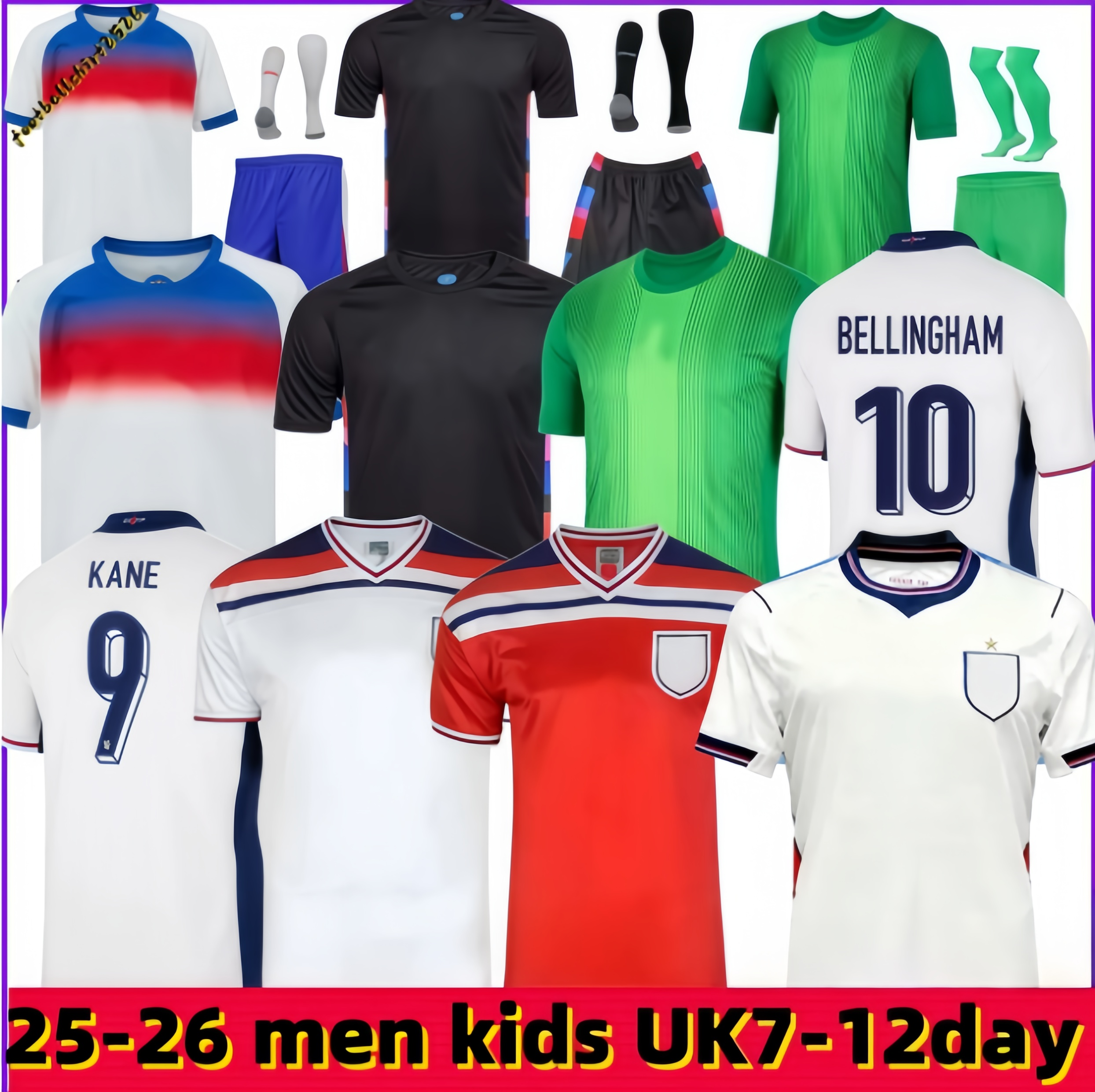 2025 26 27 England football shirt BELLINGHAM Soccer Jersey RASHFORD KANE SAKA RICE FODEN National Team 2026 2027 Home White Away Men Kid Women Men Kids Kit