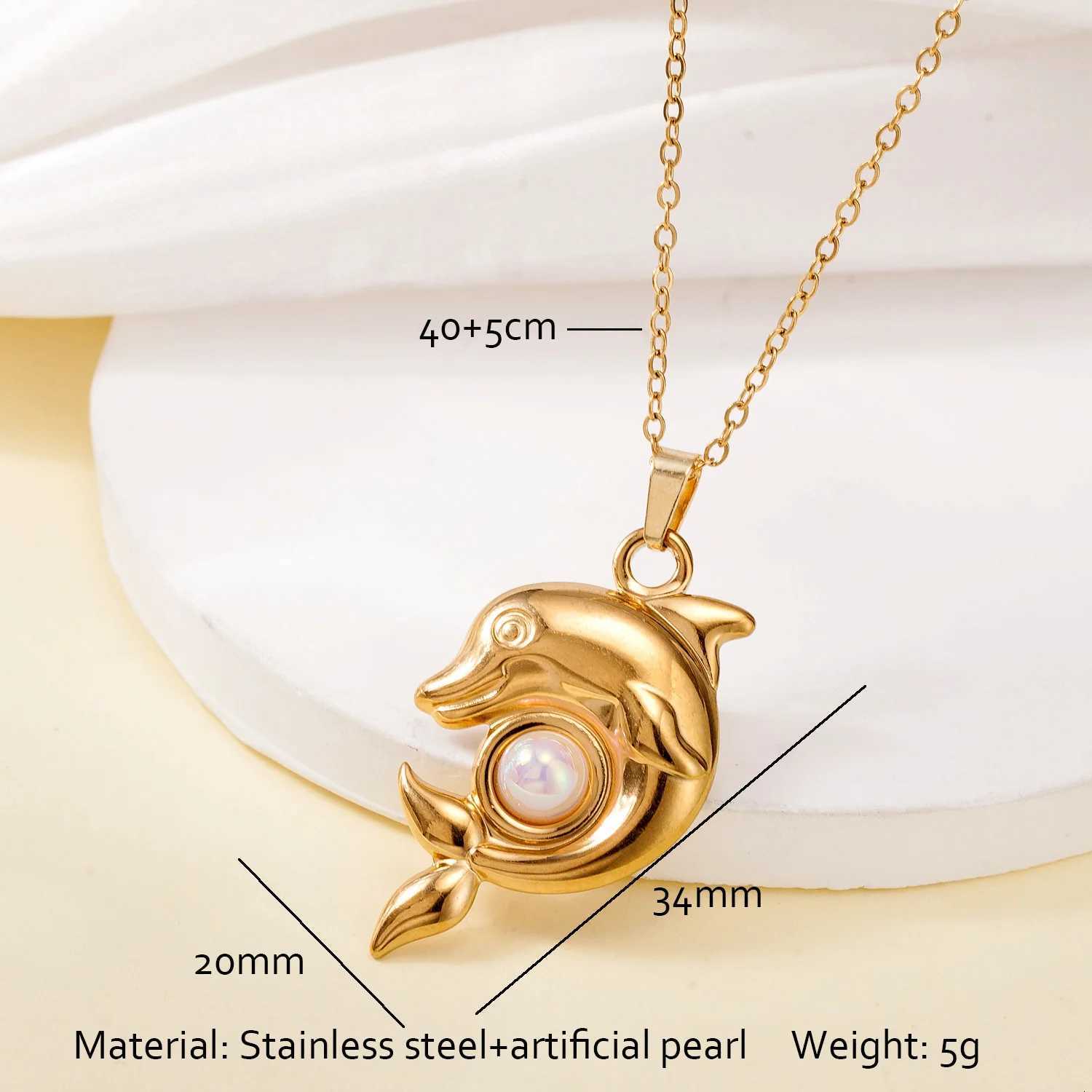 Stainless Steel Summer Sea Beach Wind Necklace Womens Micro Beads Dolphin Pendant Necklace M251216
