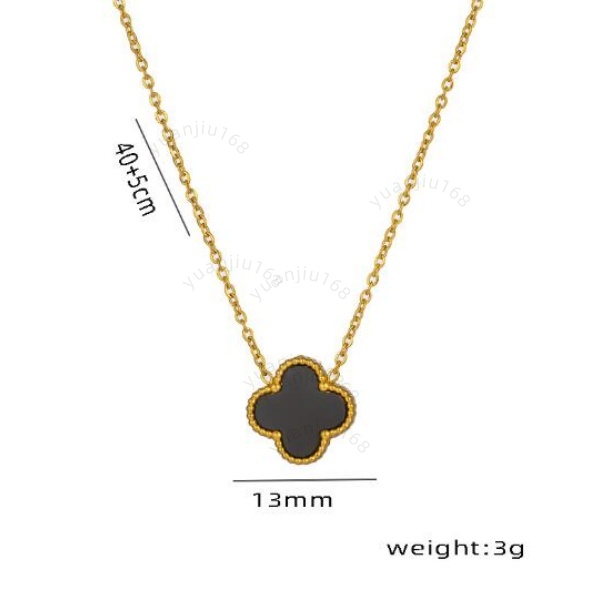 Lucky Necklace for Girls, double-sided 13MM four-leaf clover necklace, titanium steel 18K gold simple pendant collarbone chain