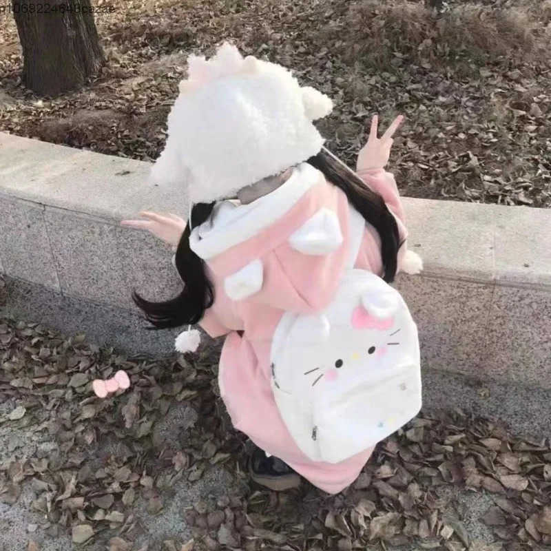 Sanrio Hello Kitty New Cute Embroidered Bow Plush Backpacks Y2k Girls Japan Style Aesthetic Bags Kawaii White Shoulder Bag Women H251216