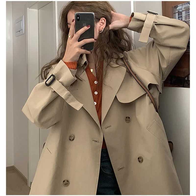 2025 Autumn Lapel Trench Coat Women Chic Casual Korean Loose Double Breasted Windbreaker Sash Overcoat Streetwear Female JacketT251216
