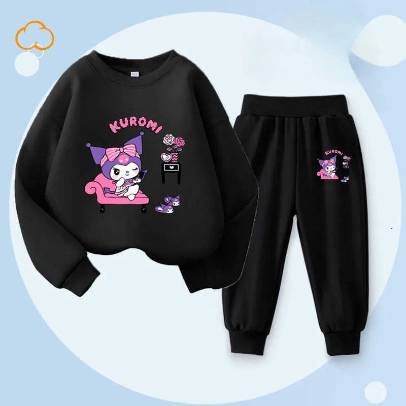 Sanrio Children Clothing Set Spring and Autumn Hoodie Pants 2-piece Set Kuromi Printed Girls Trendy New Lightweight Sportswear H251216