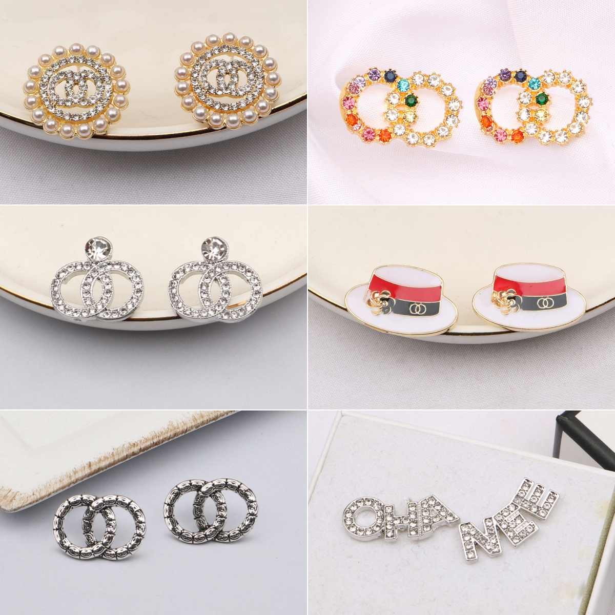 20Style Chic Designer Earings Fashion Women Letter Earring inlay Pearl Crystal Rhinestone Metal Eardrop Dangle Gold Silver Round Stud for Girls Lovers Jewelry