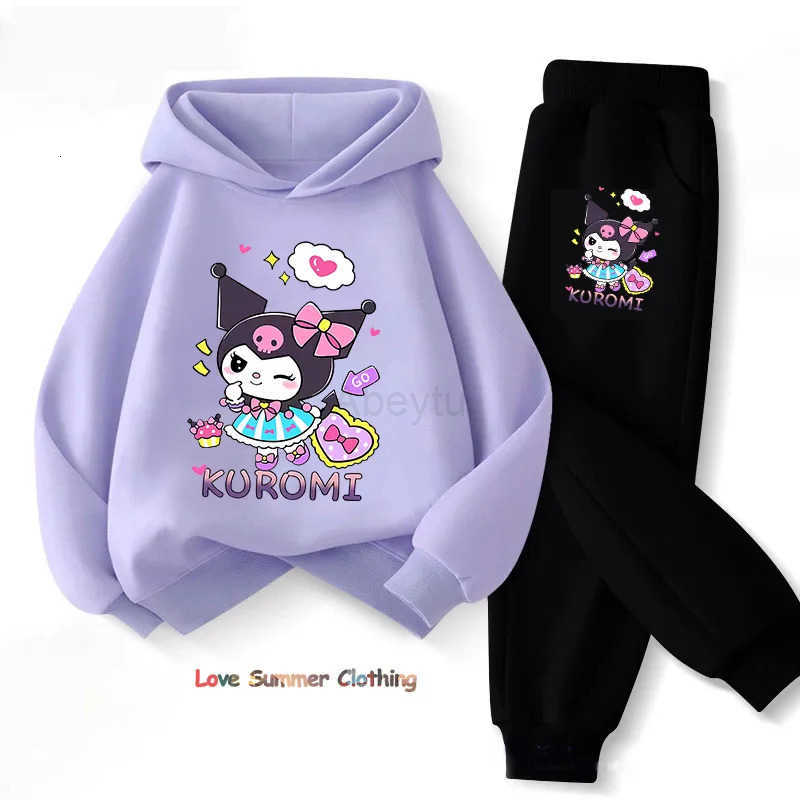 Sanrio Spring Autumn kuromi Children Clothing Sets Cartoon Kuromi Print Girls Sweatshirt 2pcs Suit Thin Kids Tracksuit H251216