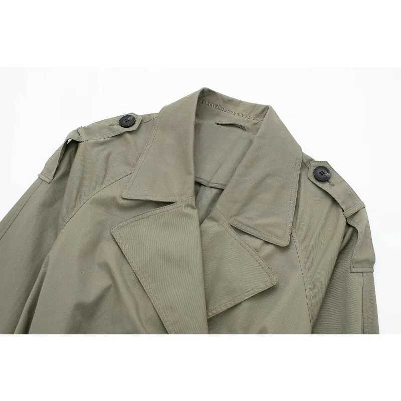 Womens Double-breasted Medium and Long Temperament Drape Loose Casual Trench CoatT251216