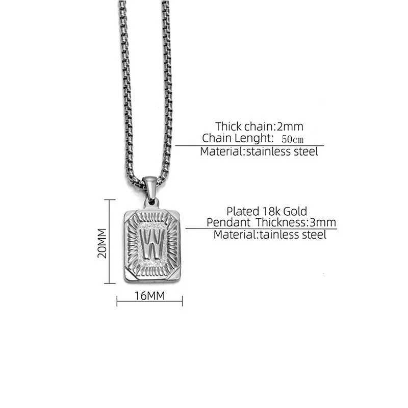 Mens 18K Gold Square Double-Sided 26 English Letter Pendant Titanium Steel Jewelry Necklace M251216