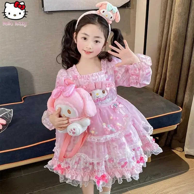 Sanrio Girl My Melody Halloween Princess Dress Kawaii Spring Autumn New Anime Cartoon Childrens Lolita Dress Christmas Birthday H251216