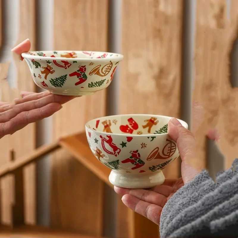 Christmas Ceramic Tableware Retro Bowls Plates Water Cup Breakfast Dessert Noodle Bowls Coffee Milk Cup Microwaveable Xmas Gift H251215