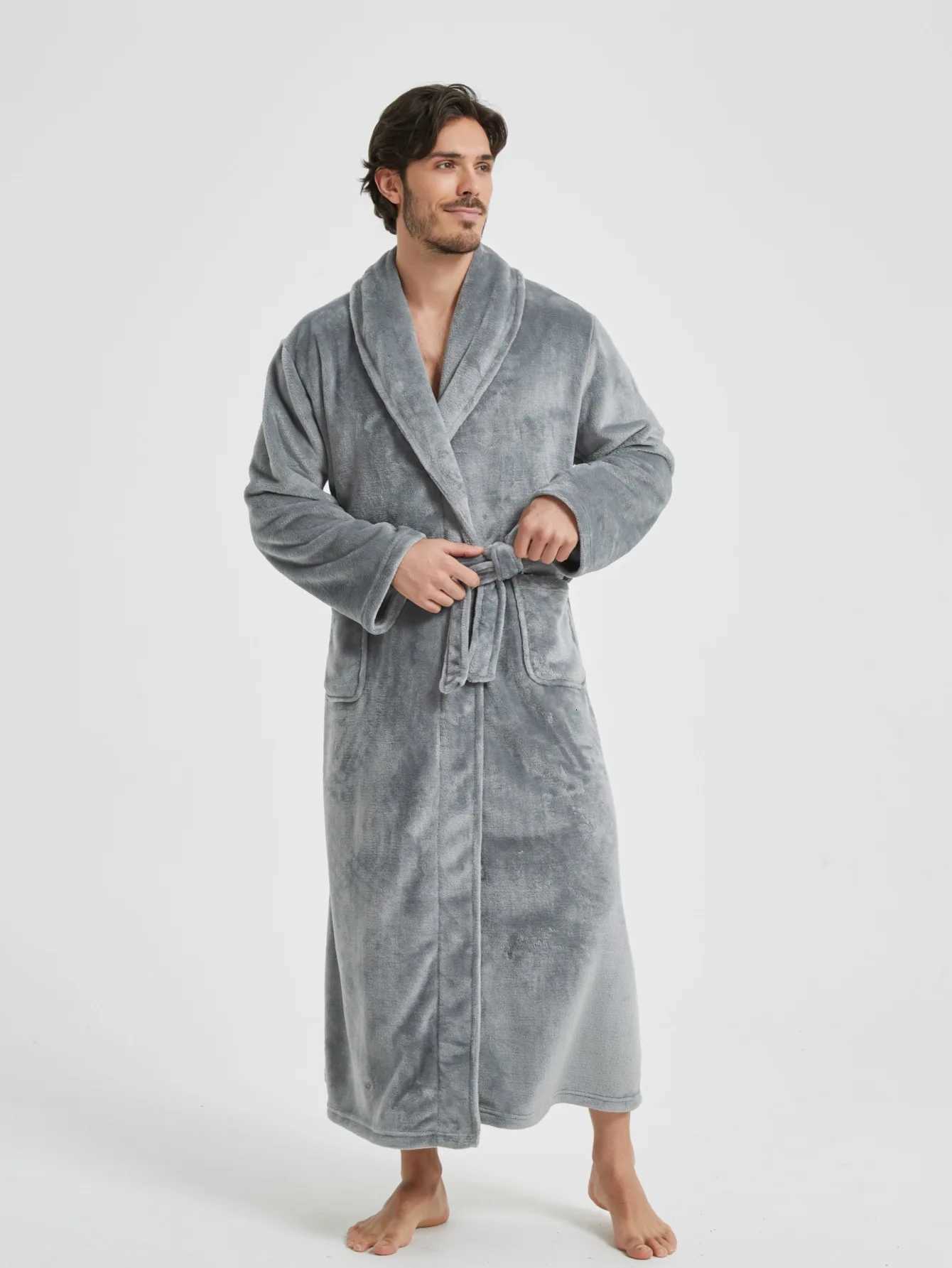 American-Style Autumn/Winter Couples New Bathrobe Morning Robe Nightgown Mens Winter Pyjamas Homewear Flannel Nightgown C251216