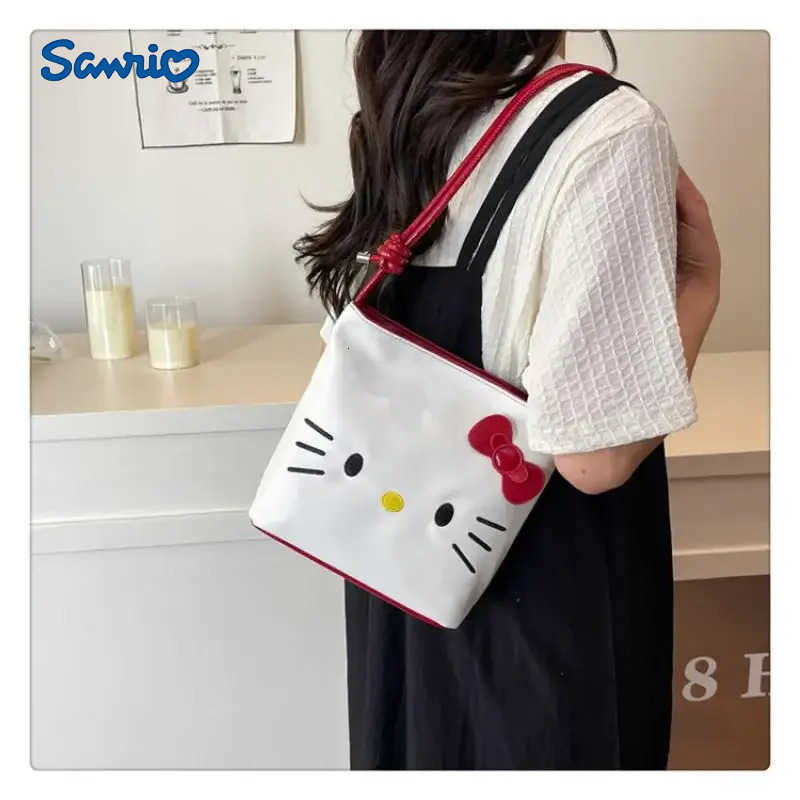 Sanrio Hello Kittys Crossbody Bag New Cute Large Capacity Bucket Bag Girl Sweet Fashion Cartoon Shoulder Bags for Woman H251216
