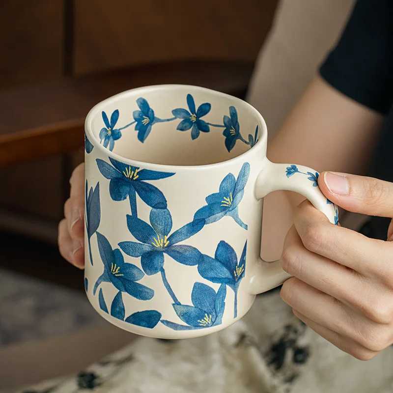 Elegant Wave Flower Ceramic g Unique Coffee Cup High Aesthetic Design H251215