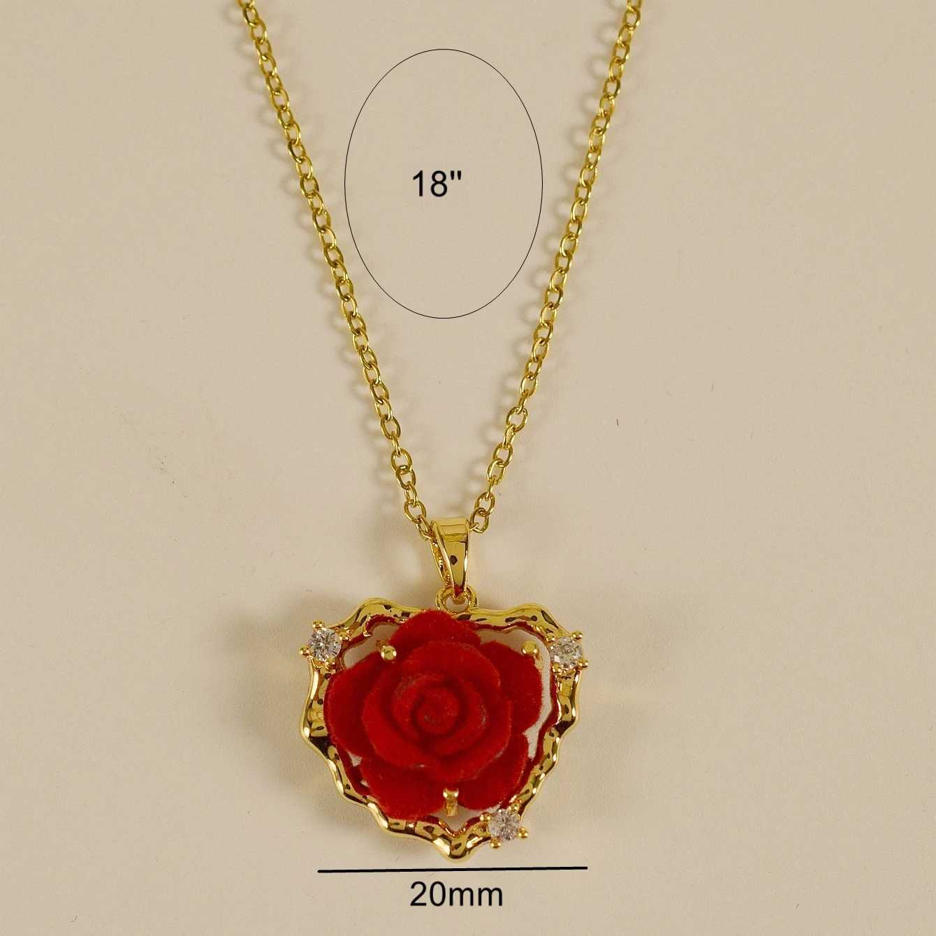 14k Gold Plated Flocking Rose DIY Pendant Accessories Flower and Heart Necklace M251216