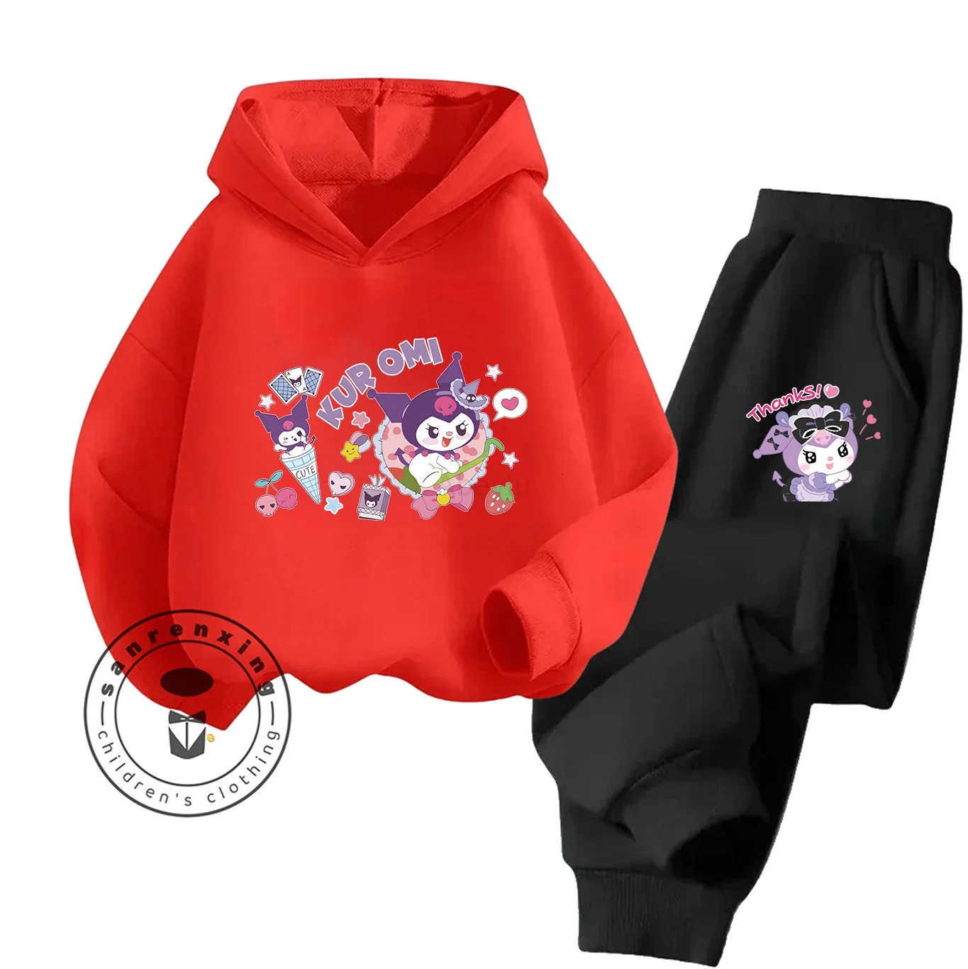 Sanrio 2025 Kuromi 2D Hot Sale Cartoon Printed Hoodie Set New Fashion For Kids Teens Boys Girls Casual With Matching Dress Autumn H251216