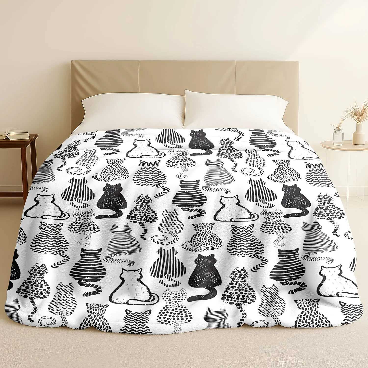 Cat Silhouette Flannel Blanket - Soft Warm Allergy-Friendly Couch/Bed/Travel Gift Idea H251216 - view 5