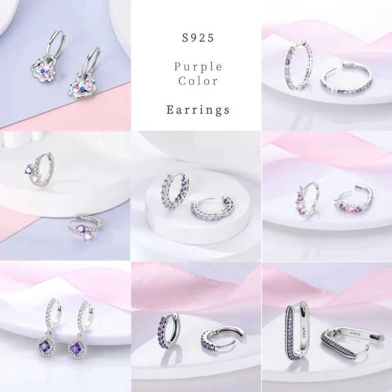 Purple Zircon Hoop Earrings 925 Sterling Silver U-shaped Liquid Metal Love Heart Fashion Earrings For Women Jewelry G251216