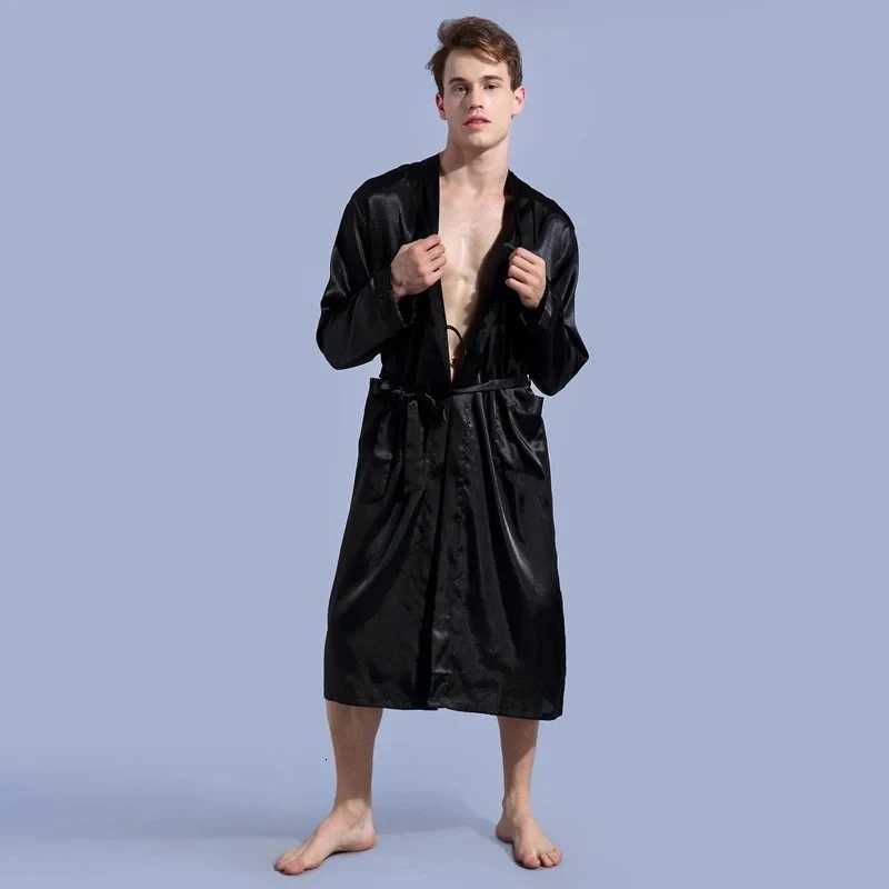 Mens V Neck Satin Robe Kimono Long Bathrobe Pajamas Sleepwear Christmas Robes for Wedding Party Men Loungewear Dressing Gown C251216