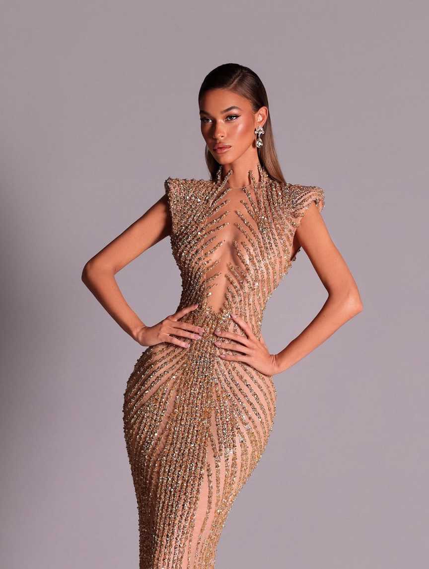 Vintage High Neck Sleeveless Evening Dresses Shiny Sequined Lace Mermaid Prom Dress Customized Floor Length Party Gown