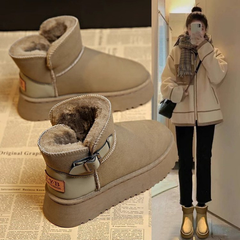 Designer shoes free shipping Winter snow boots women solid color with suede frosted leather retro style
