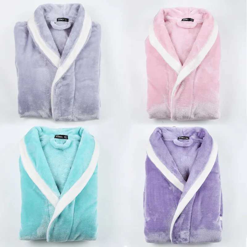 Autumn Winter Couple Flannel Nightwear Winter Thicken Warm Soft Robe Gown Sleepwear Women Men Coral Kimono Bathrobe Gown C251216