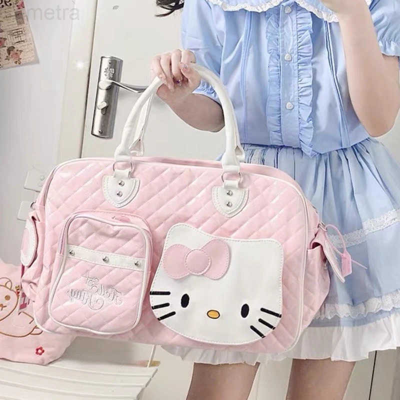 Sanrio Hello Kitty Large Capacity Crossbody Bag Pink Shoulder Bags For Women Y2k Sweet Girl PU Leather Handbag H251216