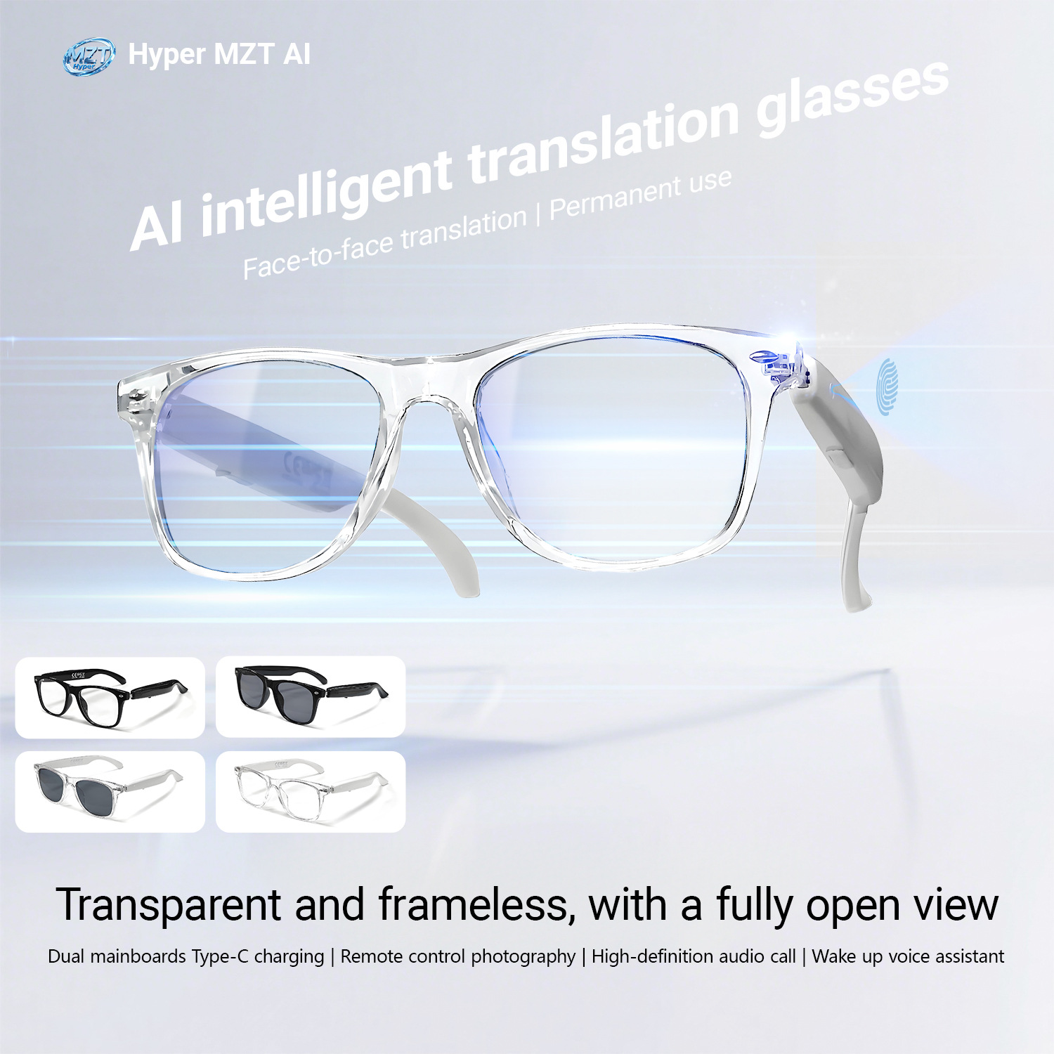 New AI Smart Translation Bluetooth Sunglasses Real-time Translation in Over 100 Languages Music Streaming & Call-enabled Smart Glasses