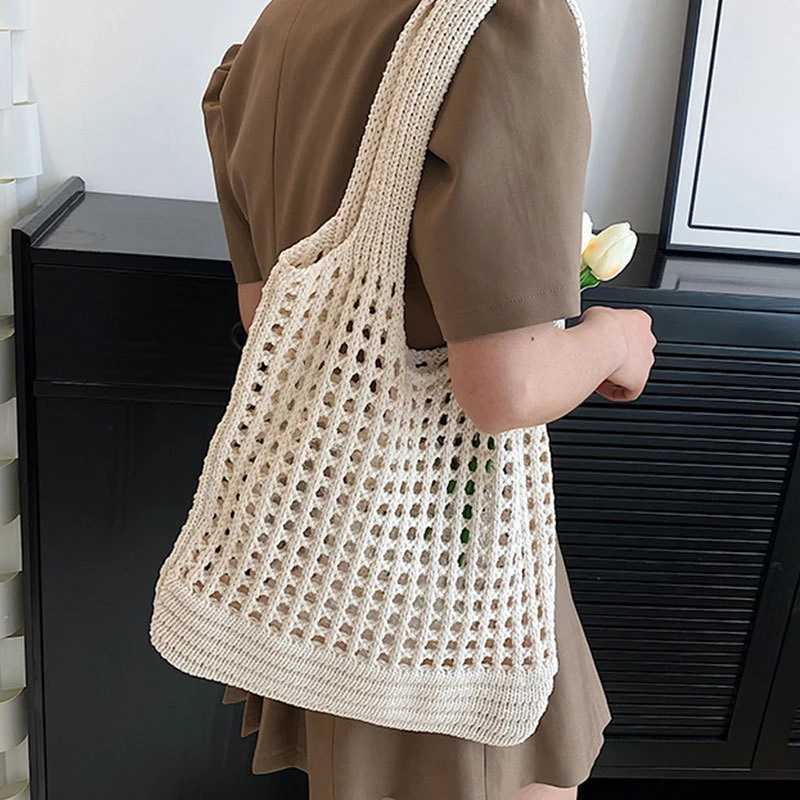 Vintage Hollow Design Woven Women Shoulder Bag Knitting Large Capacity Handbags Summer Travel Shopper Tote For Ladies Beach Bags M251216