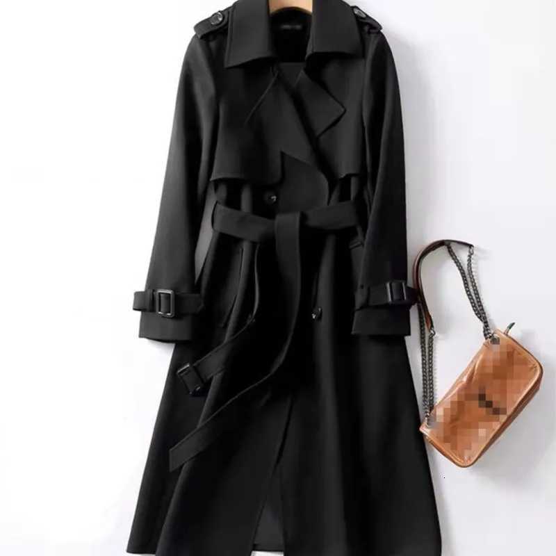 Womens Trench Coat 2024 Autumn Korean Long Jacket with Belt Solid Double-breasted British Style Khaki Coat For Women Red BlueT251216