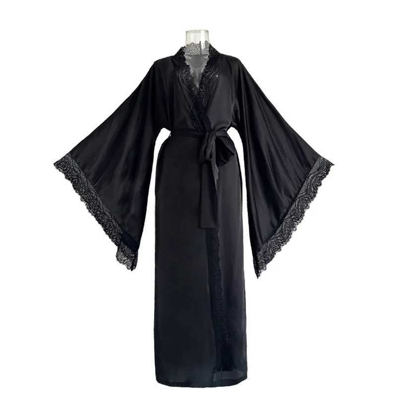Red Ultra Long Kimono Bathrobe Gown Women Satin Nightgown Wide Sleeve Robe Silky Nightdress V-Neck Lounge Autumn New Sleepwear C251216