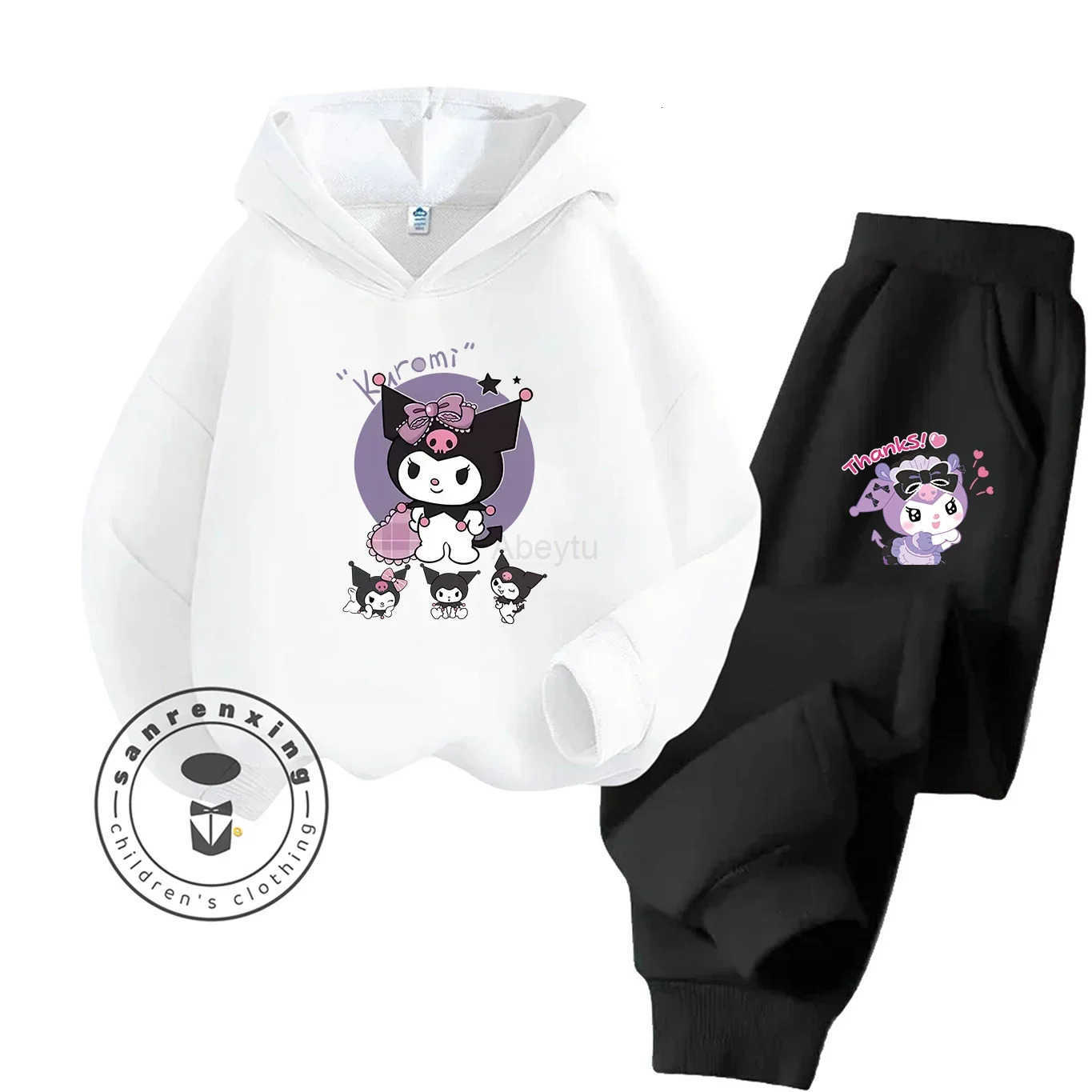 Sanrio Kuromi 2025 Fashion Hot Sale Cartoon Printed Hoodie Set 2D For Kids Teens Boys Girls Casual With Matching Dress Autumn Winter H2512161