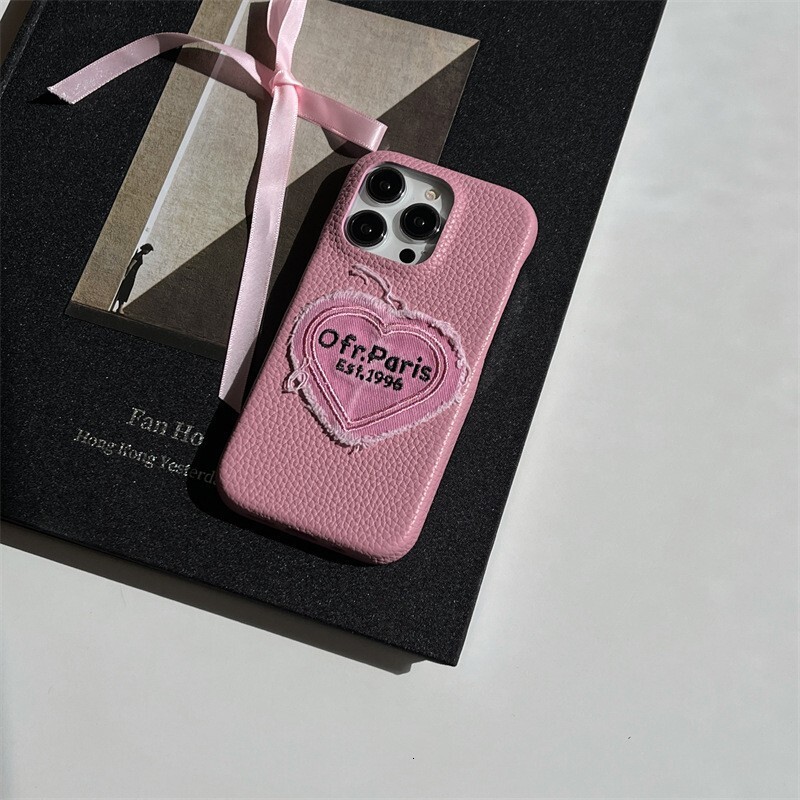 Denim Embroidered Heart English Suitable iPhone 17 Pro Max Apple 16/15 Retro Phone Case 13/14 for Women