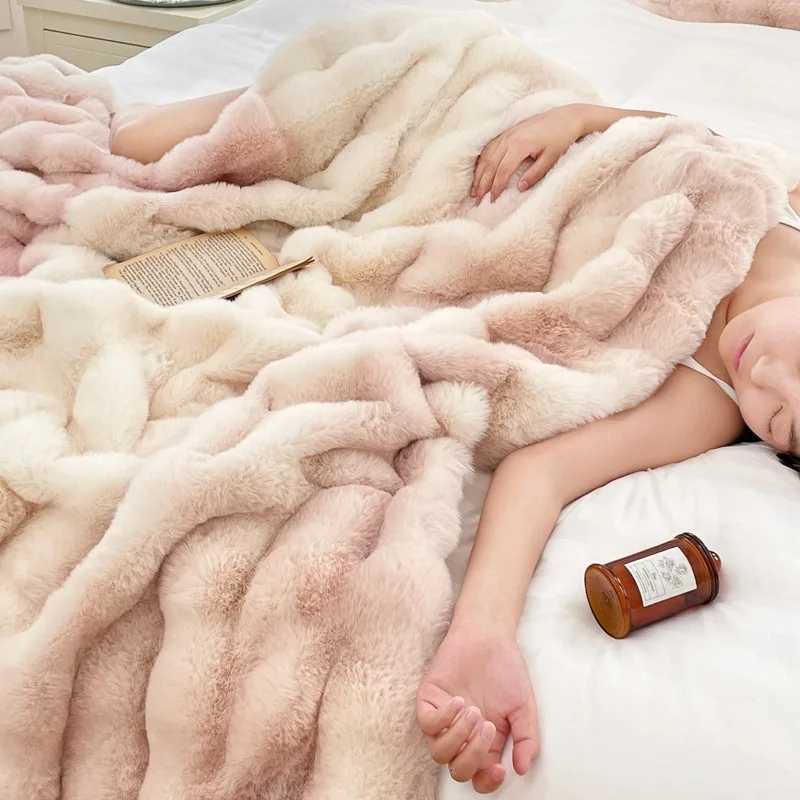 Luxury Thickened Rabbit Fur Plush Blanket High End Ultra Soft Cozy Office Nap Blanket Autumn Winter Sofa Cover for Living Room H251216 - view 6
