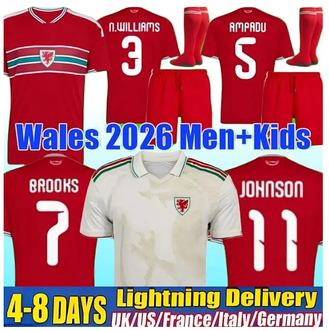 2026 2027 wales soccer jersey 26 27 BROOKS WILSON JOHNSON Neco Williams HOME football shirts men kids kit home away top quality