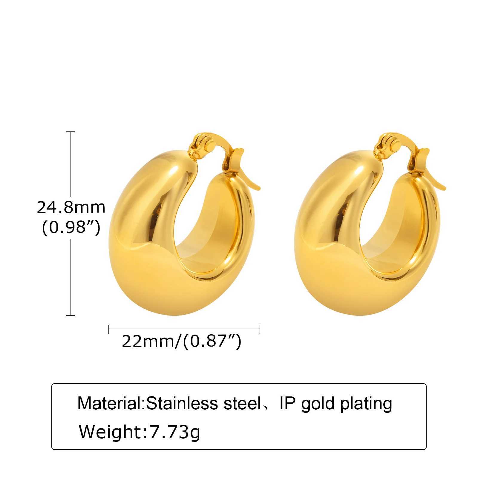 SKU Trendy Chunky Stainless Steel Hoop Earrings for Women Girls Lady Dainty Gold Color Half Hollow Round Circle Ear Jewelry G251216