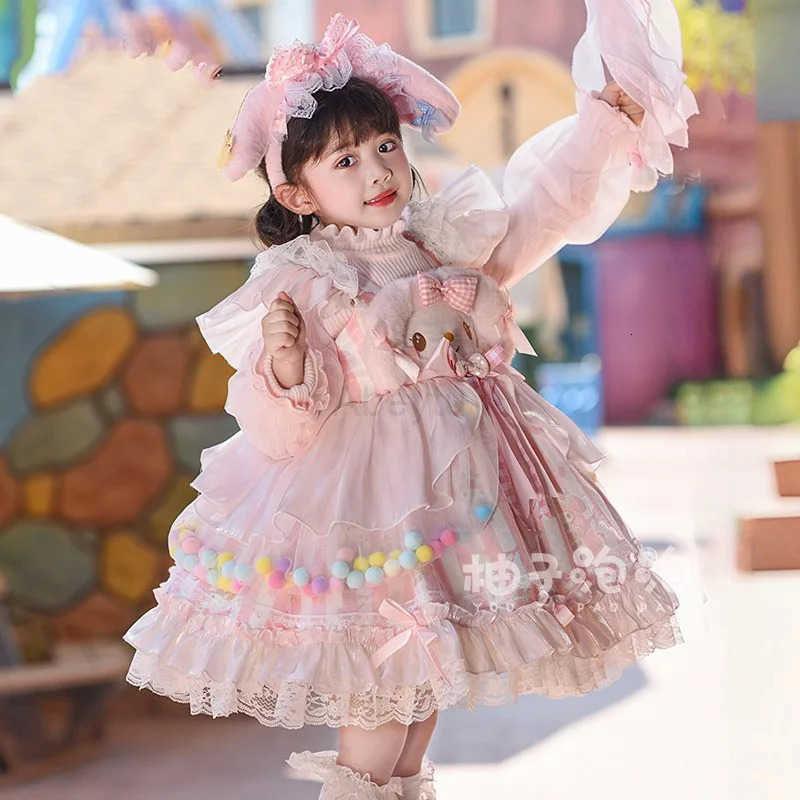 Sanrio Kawaii My Melody Kawaii Children Lolita Dress Anime Winter Plush Warm Princess Dress Girl Cute Birthday Party Cosplay Dress Gift H251216