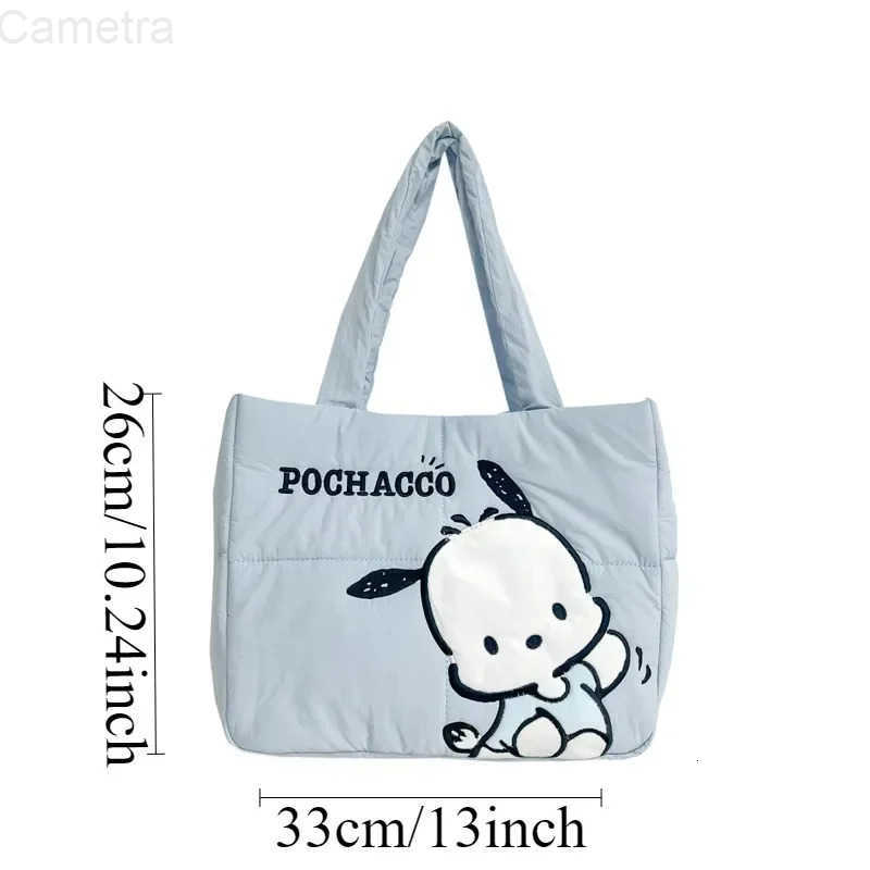 Sanrio MINISO Disney Handbag Cartoon Cute Down Fabric Kuromi Tote Bag Shoulder Cute Stationery Bag Large Capacity Handbag 2024 H251216