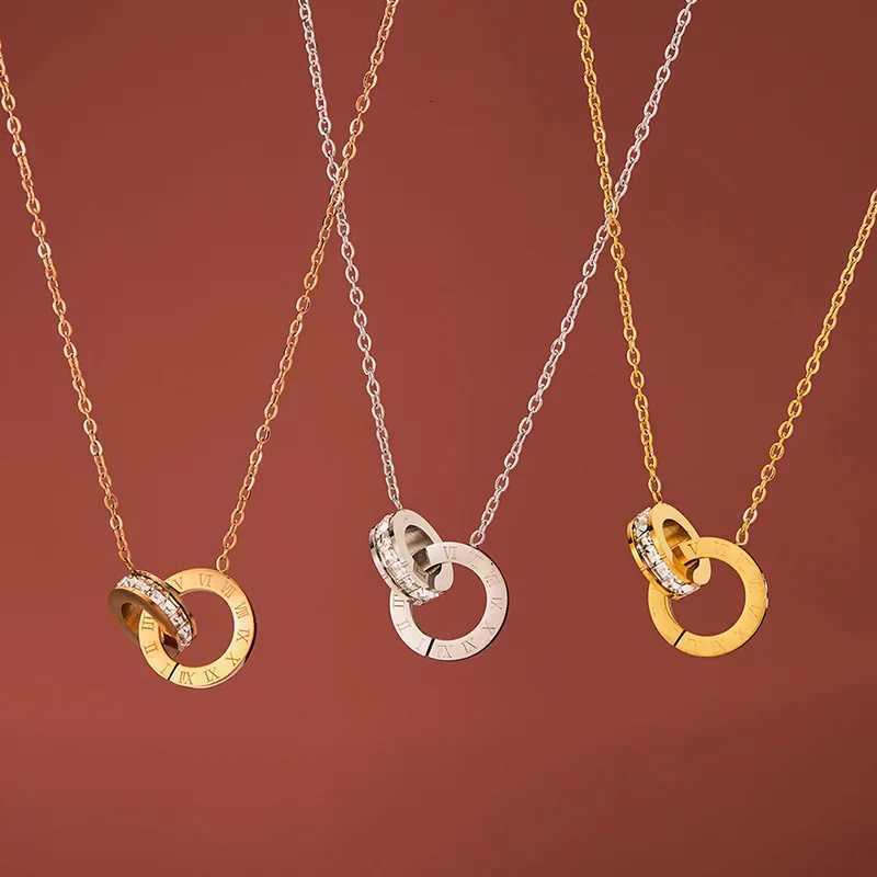 Luxury Elegant Circle Choker Fashion Roman Digital Stainless Steel Gold Silver Color Pendant Necklaces for Women Jewelry M251216