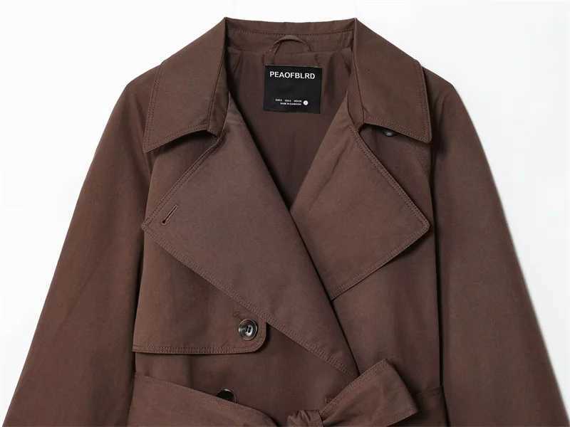 Womens Jacket New Fall 2025 Russet Long Sleeve Belt Embellished Short Trench Coat Casual Fashion Personality VersatileT251216