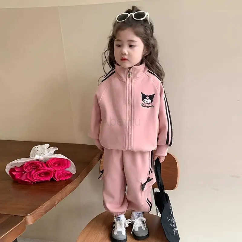 Sanrio Kawaii Children Cute Cartoon Sportswear Comfortable Kuromi Trousers Jacket Student Suit Christmas Birthday Gift for Girls H251216