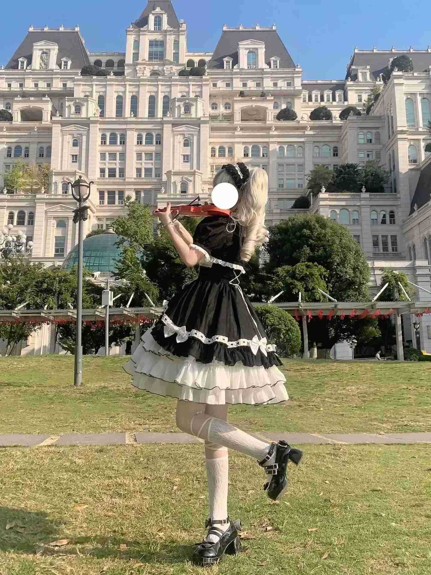 Sanrio Victorian Vintage Lolita Dress Women Gothic Cute Puff Short Sleeve Laminated Flounces Mini Dresses Bow Ruffles Princess Vestidos H251216
