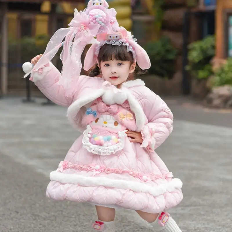 Sanrio Girl Melody Lolita Princess Skirt Winter 2025 New Childrens Kawaii Cartoon Flower Bud Skirt Birthday Dress Skirt Cotton Jacket H251216