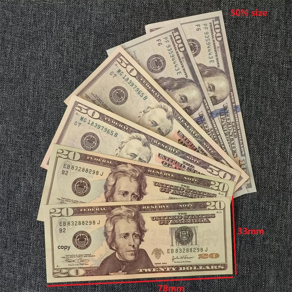 3A New Arrival USA 20 Dollar Banknote prop Money Realistic Movie USD Money for movie video Novelties Paper Material 78*33mm 50% Size