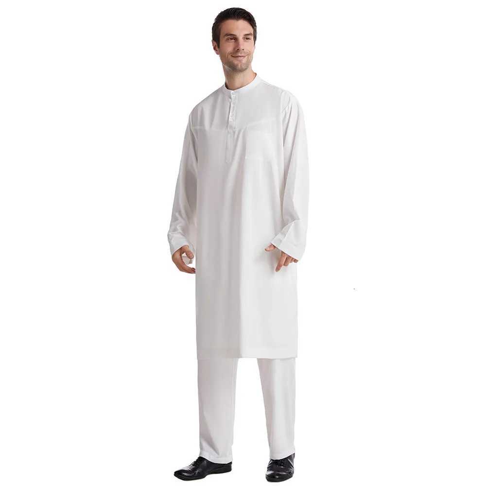 Men Jubba Thobe Muslim Two Pieces Set For Male Pakistan Dubai Saudi Abaya Prayer Islamic Clothing Worship Suit Arabic Ramadan W251216
