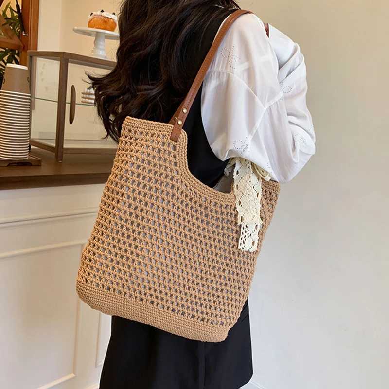 Stylish Women Woven Crochet Handbags Large Capacity Shoulder Tote Perfect for Beach Travel and Daily Use M251216