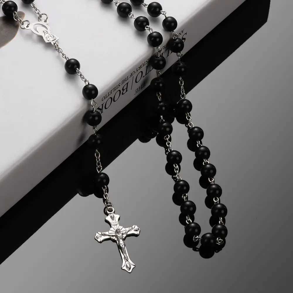 Jewelry Crucifix Charm Cross Necklace Rosary Beads Chain Jesus Virgin Mary Pendant M251216