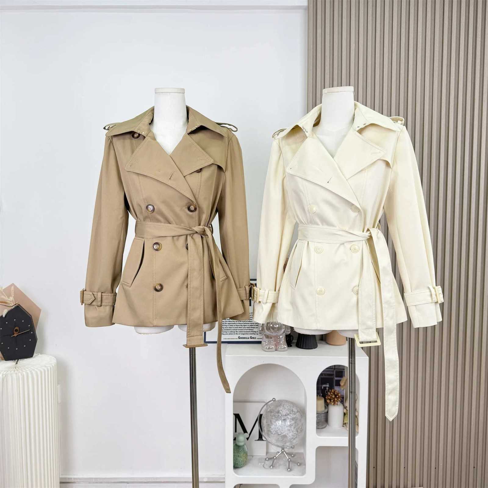 Womens Elegant Spring Autumn Double Breasted Trench Jacket Lady Turn Down Collar Long Sleeve Solid Color Trench OutwearT251216