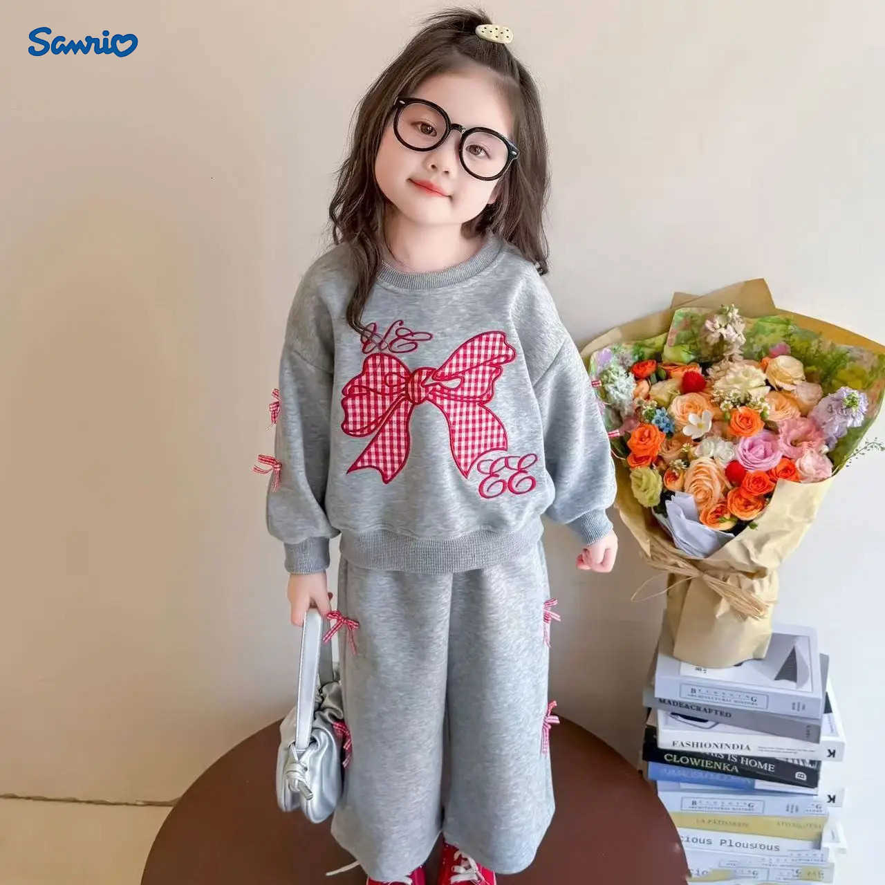 Sanrio Kids Girls Clothes 2025 Autumn New Cute Bow Sweater and Pants Two Piece Set Toddler Baby Girl Childrens Clothing H251216