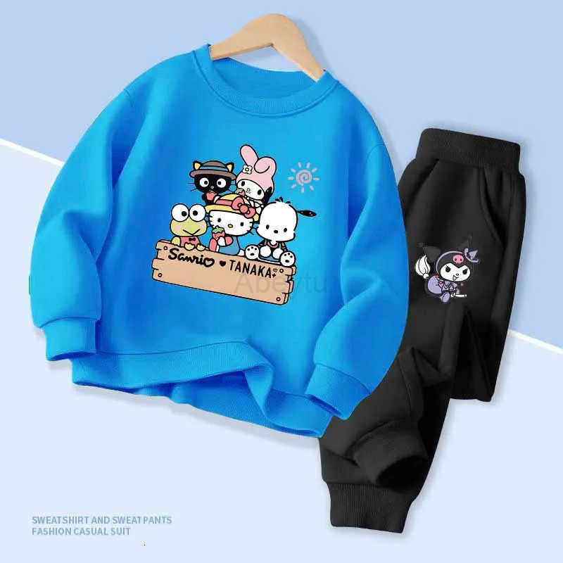 Sanrio Spring Autumn Childrens Colthes Sets Cartoon Family Print Girls Pullover Tops and Pants 2pcs Breathable Thin Kids Clothes H251216