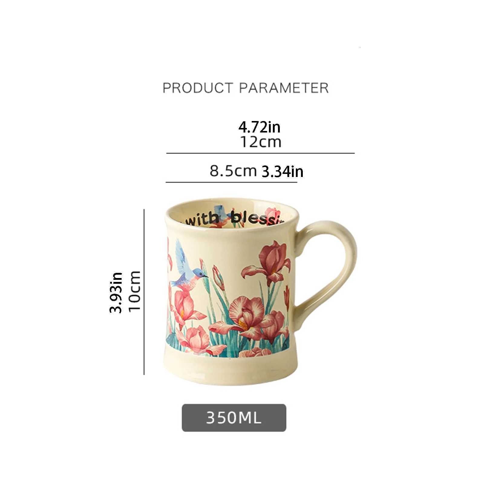 Ceramic Coffee g Vintage Flower Oil Painting Print Large Capacity Drinkware Present for He Off H251215