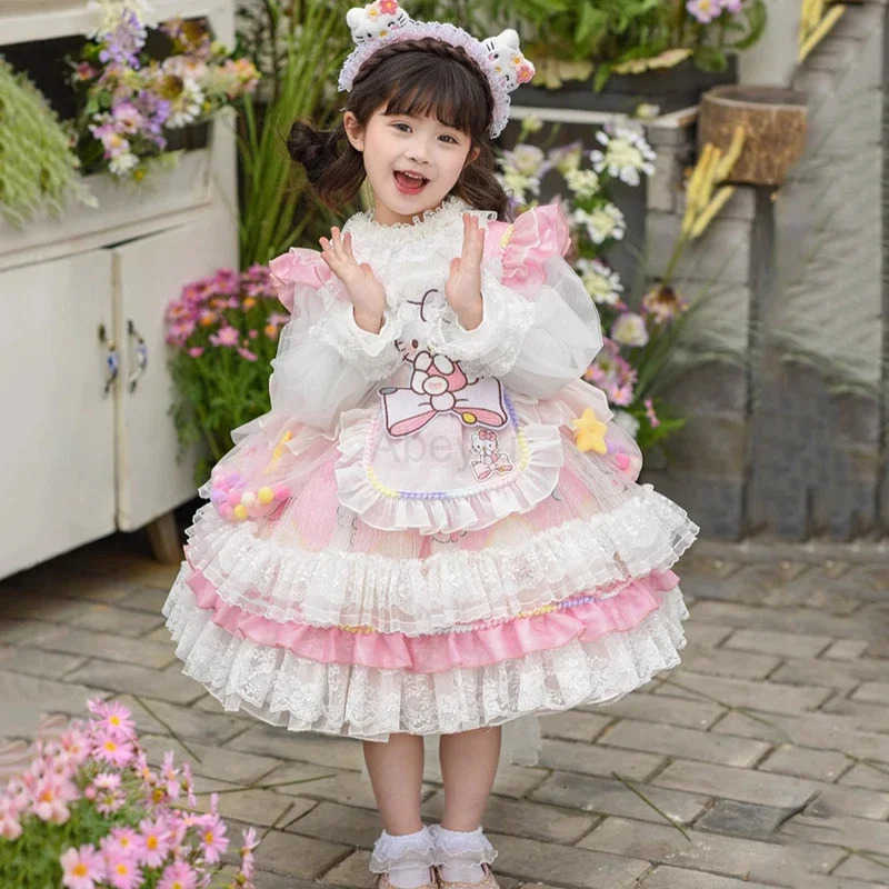 Sanrio Hello Kitty Dress Lolita Dress Girls Party Skirt Girl Kids Dress Childrens Clothes Girls Clothes Kawaii Anime Birthday Gift H251216